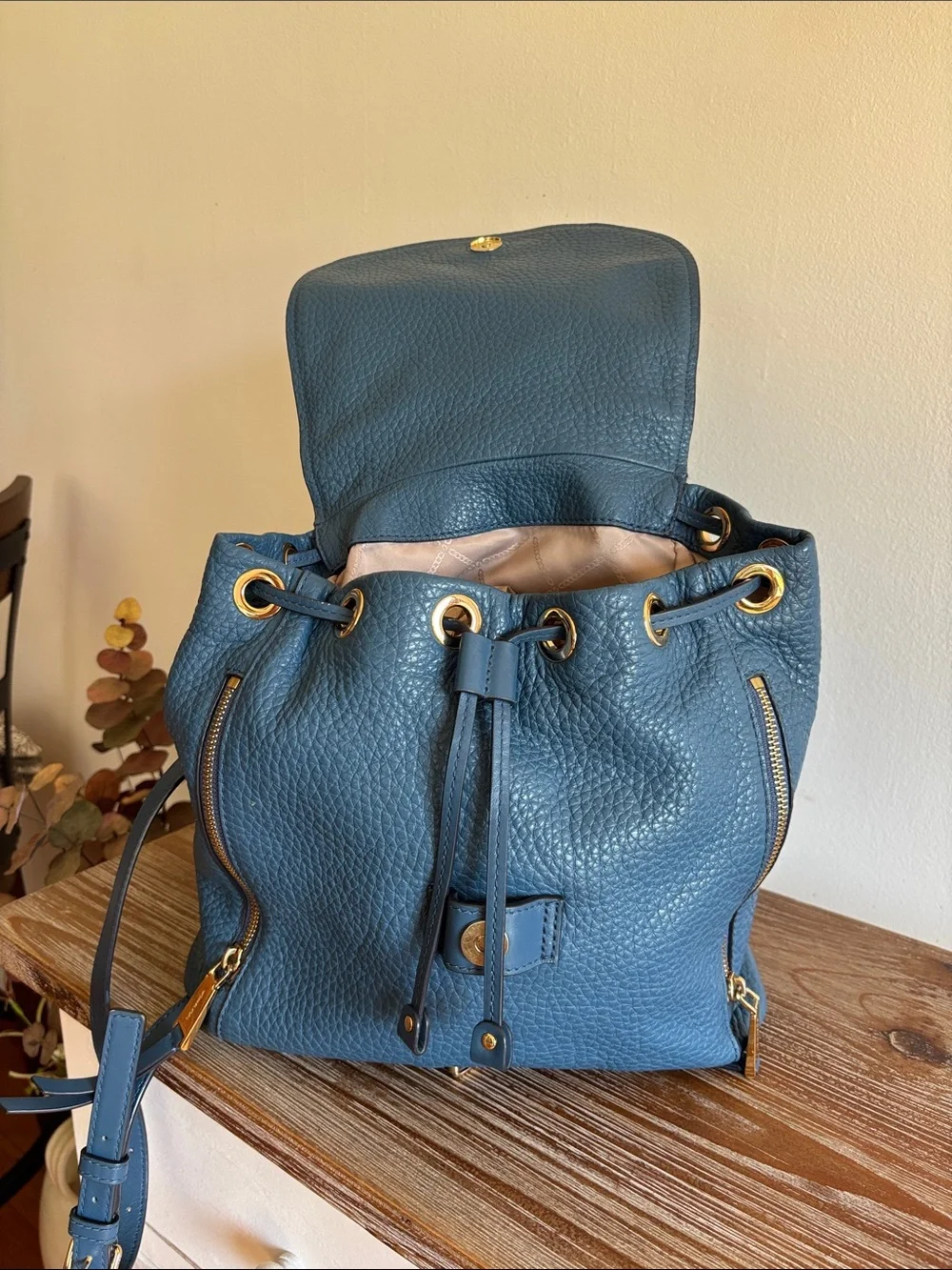 MICHAEL KORS Blue Pebble Leather Backpack